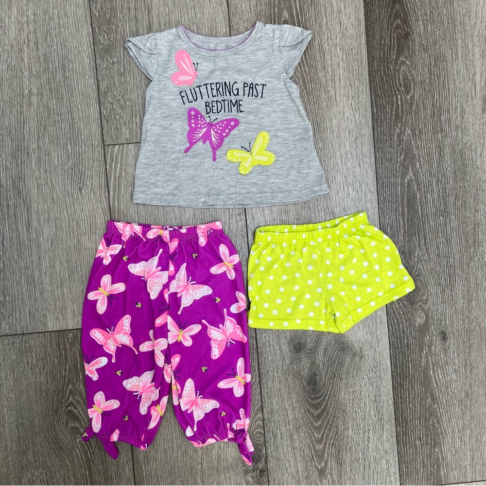 CARTERS 3PC SHORT SLEEVE SHIRT AND PANTS AND SHORTS PAJAMA SET 12MO